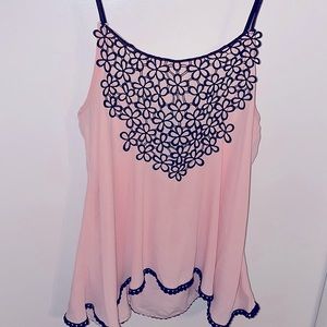 Francesca’s pink tank with black flowers